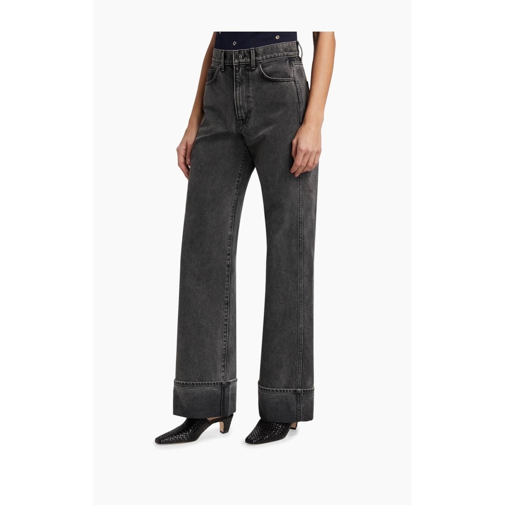 Veronica Beard Taylor High Rise Wide Leg Jeans Washed Black Cuffed Size 26 NEW